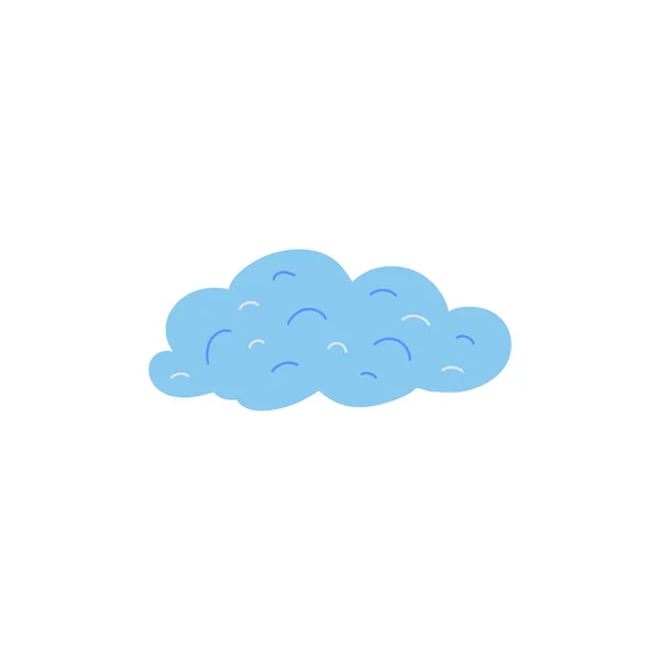 Icône ou symbole nuageux pelucheux bleu, illustration vectorielle plate dessinée à la main isolée. — Image vectorielle