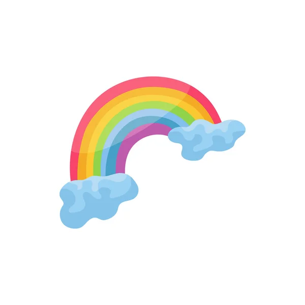 Arco-íris bonito com nuvens, desenho animado ilustração vetorial plana isolada no fundo branco. —  Vetores de Stock