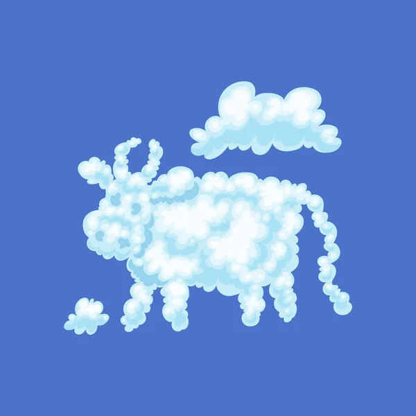 Пушистое облако в форме забавной милой коровы, летающей на голубом небе векторная иллюстрация. — стоковый вектор