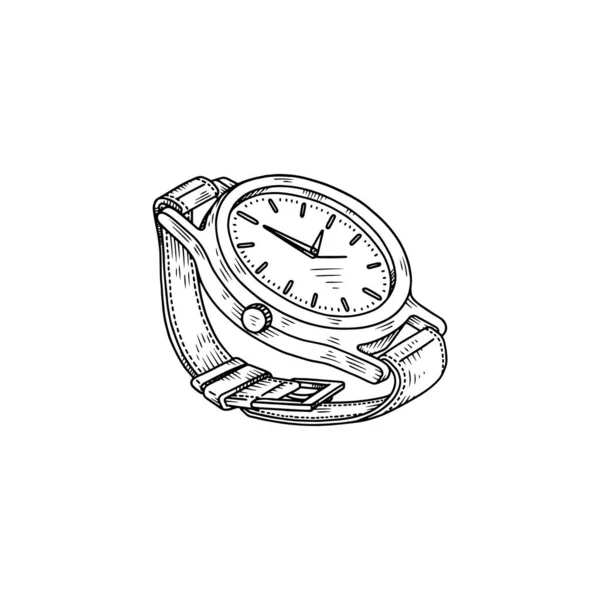 Pulsera de reloj de pulsera en estilo boceto dibujado a mano, ilustración vectorial aislada sobre fondo blanco. — Archivo Imágenes Vectoriales