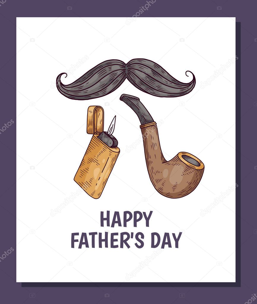 Fathers Day poster or card with vintage men accessories, vector illustration.