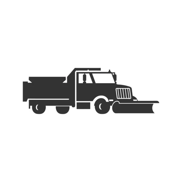 Camión de quitanieves monocromo icono en blanco y negro, ilustración vectorial plana aislada sobre fondo blanco. — Vector de stock