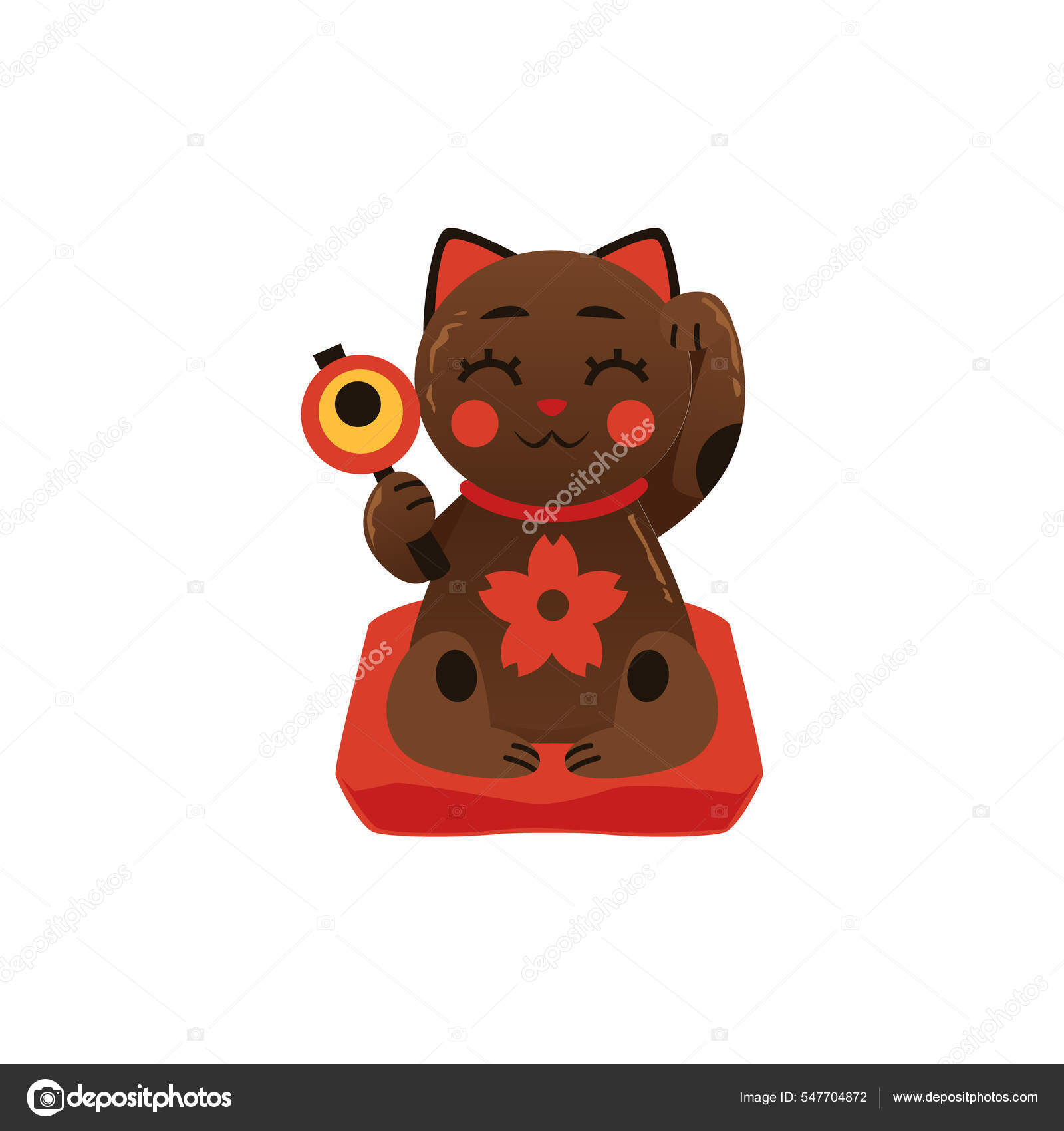 Funny lucky cat icon flat japan fortune Royalty Free Vector