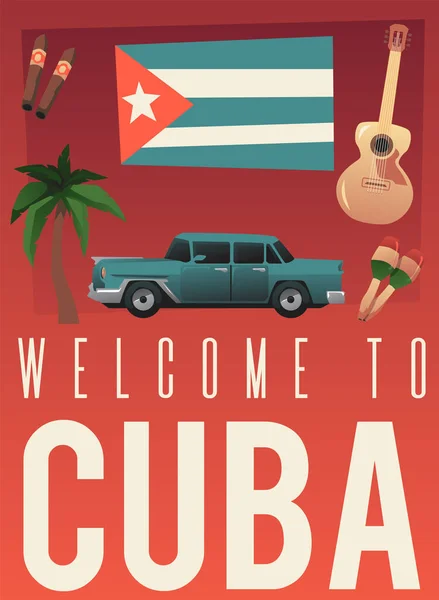 Cuba călătorie și atracții turistice publicitate poster, ilustrație vectorială. — Vector de stoc
