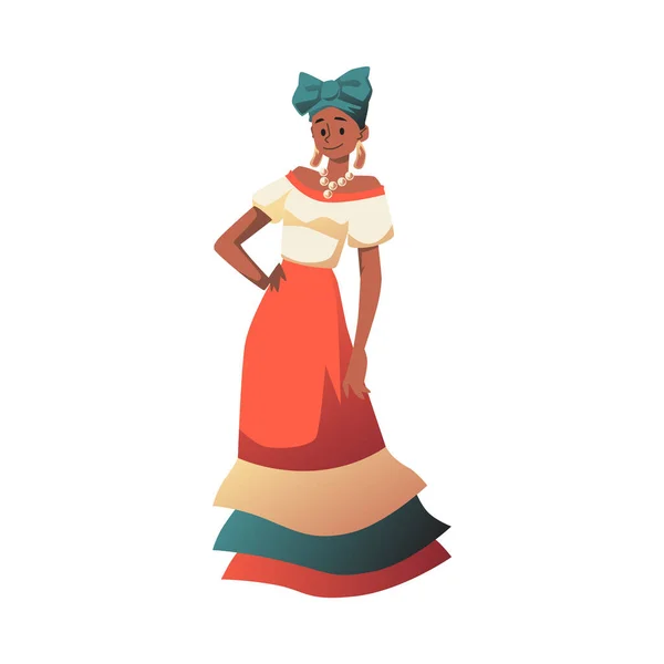 Kubańska kobieta w kolorowym stroju, kreskówka płaski wektor ilustracji izolowane. — Wektor stockowy