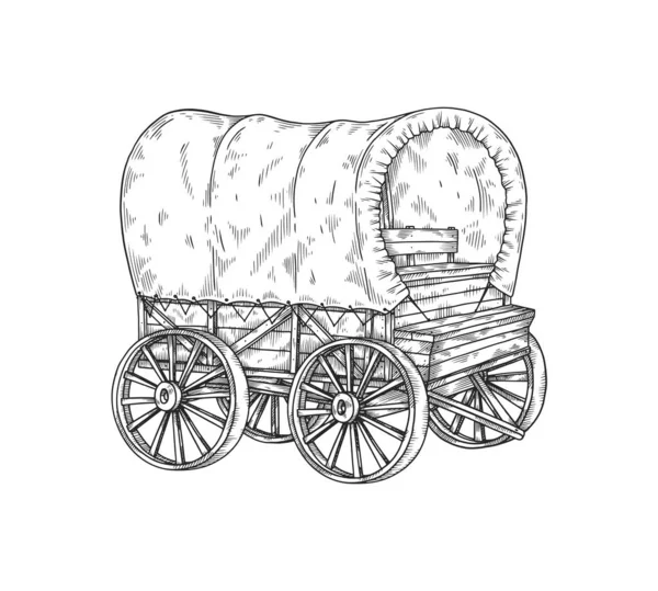 Vintage wózek lub wagon, szkic grawerowanie wektor ilustracja izolowane. — Wektor stockowy