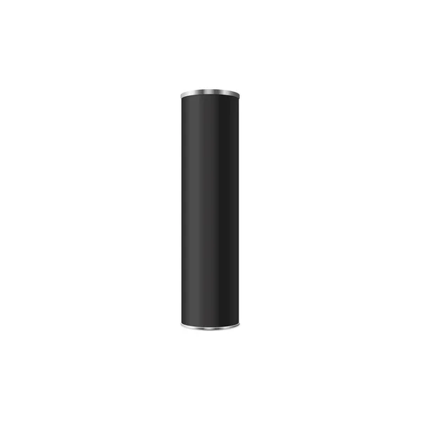 Zwarte cilindrische buis met zilveren deksel in realistische 3D-stijl, vectorillustratie geïsoleerd op witte achtergrond. — Stockvector