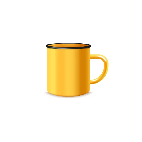 Taza de metal amarillo para beber en estilo realista 3d, ilustración vectorial aislada sobre fondo blanco. — Vector de stock