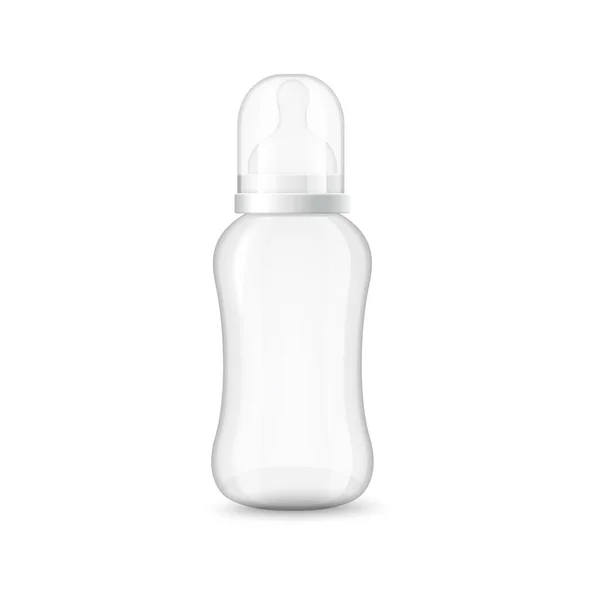 Neugeborenennahrungsflasche mit realistischer Vektor-Abbildung der Brustwarze isoliert. — Stockvektor