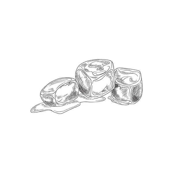 Melting ice cubes, hand drawn sketch vector illustration isolated on white background. — Stock Vector