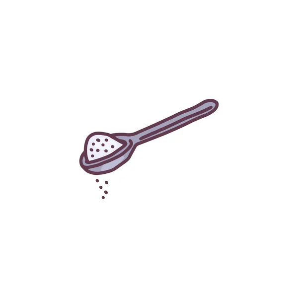 Colher de chá metálico com sal marinho ou açúcar, ilustração vetorial doodle isolado no fundo branco. — Vetor de Stock