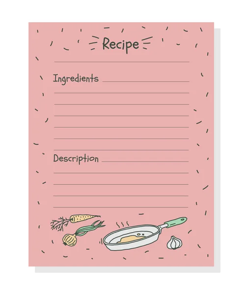 Rezept-Buch-Seitenvorlage mit Kopierplatz für Text, Doodle-Vektor-Illustration. — Stockvektor