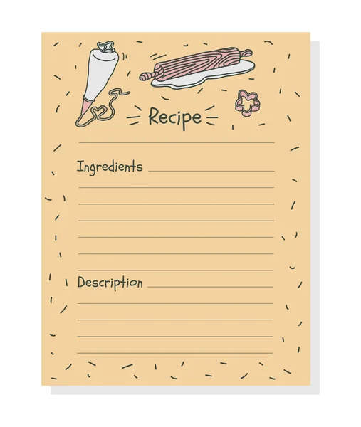 Tarjetas para notas de libro de cocina, plantilla de papel culinario - ilustración de vectores de garabatos. — Vector de stock