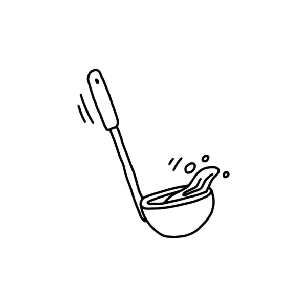 Cucharón de sopa cuchara de mango largo garabato dibujado a mano vector ilustración aislado. — Vector de stock