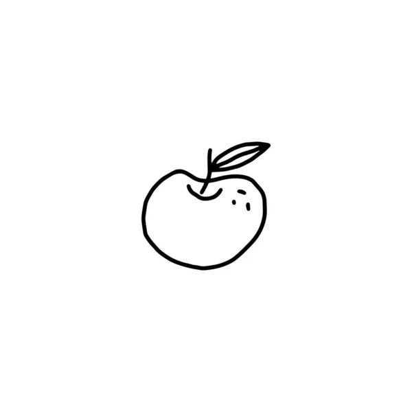 Apple mit Blatt Einzelsymbol handgezeichnete Doodle-Vektor-Illustration isoliert. — Stockvektor