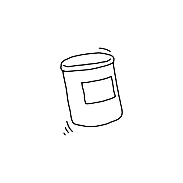Metallburk eller behållare burk livsmedel, doodle vektor illustration isolerad. — Stock vektor