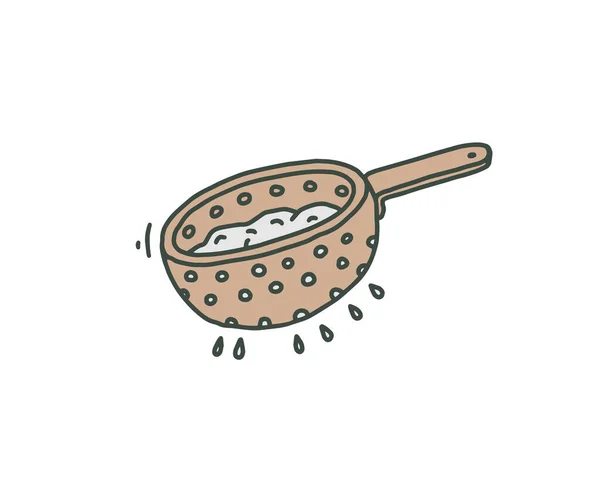 Mutfak ağ süzgeci aygıtı el çizimi doodle biçimi vektör çizimi izole. — Stok Vektör