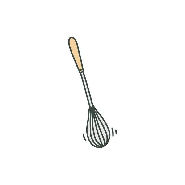 Batidor de cocina o herramienta de látigo, ilustración de vectores de garabatos dibujados a mano aislados. — Archivo Imágenes Vectoriales