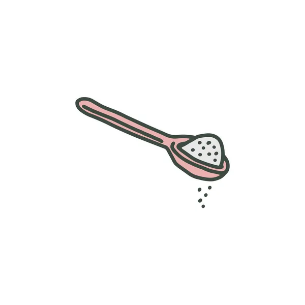 Cuchara llena de azúcar, sal o harina, ilustración vectorial dibujada a mano aislada. — Archivo Imágenes Vectoriales