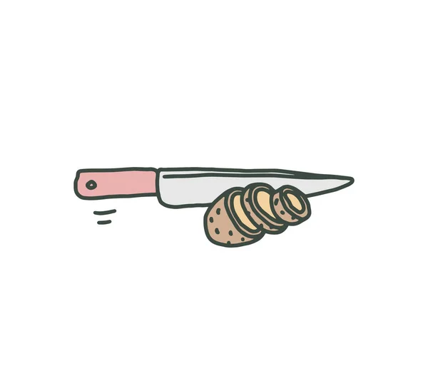 Jefe cuchillo corte verduras, dibujado a mano doodle vector ilustración aislado. — Archivo Imágenes Vectoriales