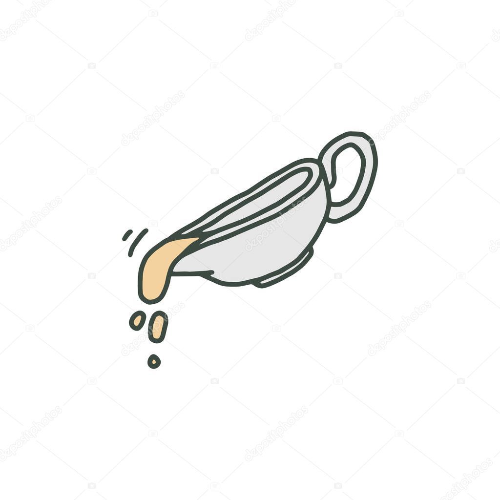Gravy boat or sauce boat icon hand drawn doodle vector illustration isolated.