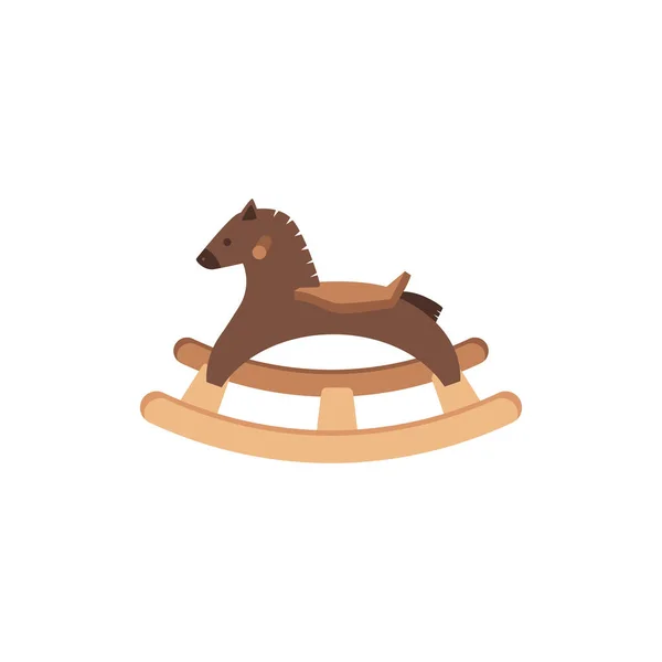 Brinquedo de madeira para crianças, cavalo de balanço de madeira em ilustração vetorial plana — Vetor de Stock