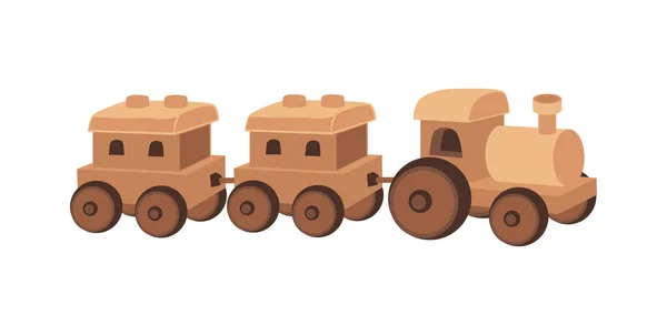 Wood toy for children, wooden train in flat vector illustration isolated — Stock Vector