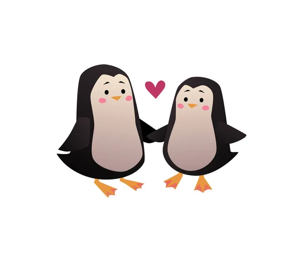 Пара животных, два милых пингвина влюбляются, очаровательная пара любовников — стоковый вектор