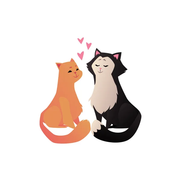 Симпатичные кошки пара влюбленных мультяшная плоская векторная иллюстрация изолированы на белом. — стоковый вектор