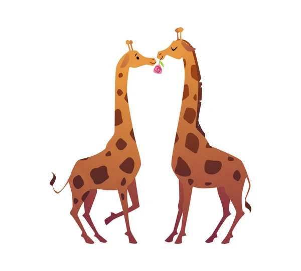 Pareja de animales, dos adorables jirafas para el día de San Valentín postal en vector — Vector de stock