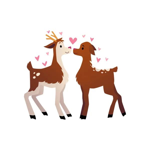 Cute Para Jelenie Całowanie Śmieszne Zwierzęta Miłości Kreskówka Płaski Wektor — Wektor stockowy