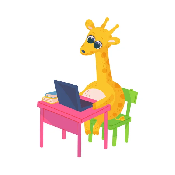 Micuță Girafă Amuzantă Învățare Școală Desene Animate Vectoriale Plate Ilustrații — Vector de stoc