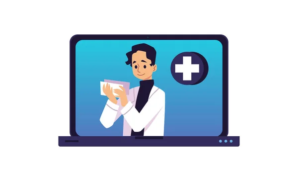Farmacista Medico Legge Prescrizione Farmacia Online Illustrazione Vettoriale Piatta Isolato — Vettoriale Stock
