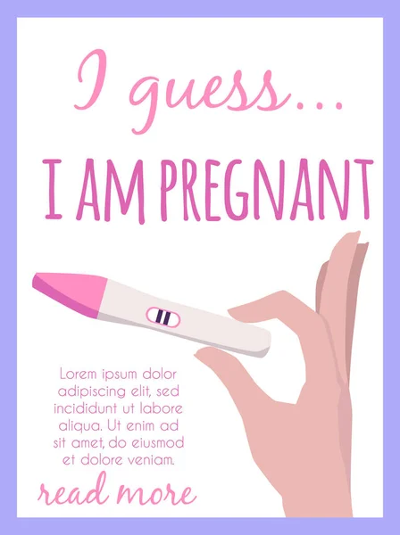 手用两行举行妊娠测试 用文字张贴布告 用平面矢量图解 怀孕测试结果呈阳性产妇和产妇概念 — 图库矢量图片