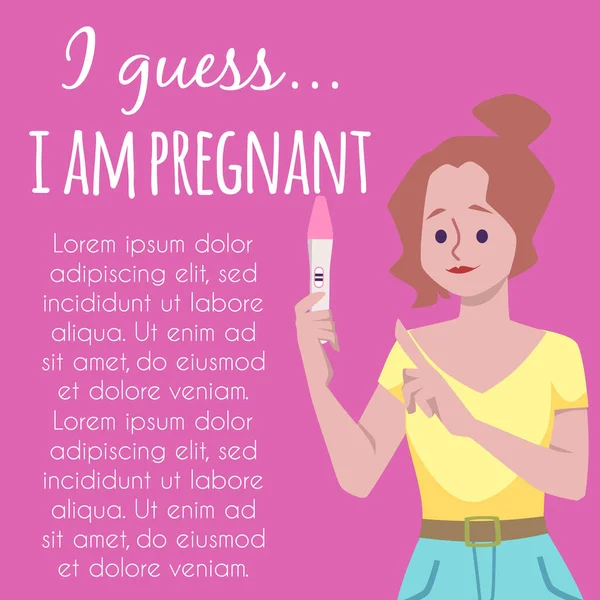 Banner Poster Woman Having Positive Result Preliminary Pregnancy Test Flat — Stock Vector