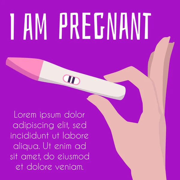 Banner Póster Con Notificación Embarazo Mano Sosteniendo Kit Análisis Orina — Archivo Imágenes Vectoriales