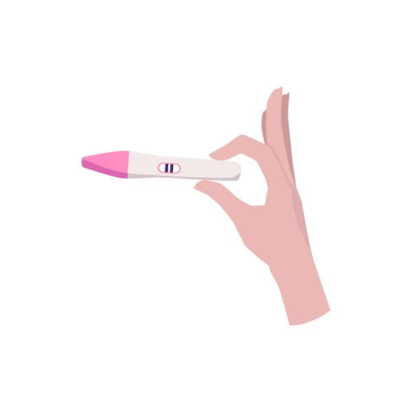 Positive Pregnancy Test Hand Flat Vector Illustration Isolated White Background — Stock Vector