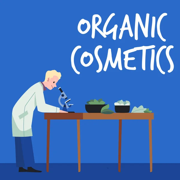 Banner Cosméticos Orgánicos Con Farmacéutico Preparando Productos Orgánicos Naturales Para — Vector de stock