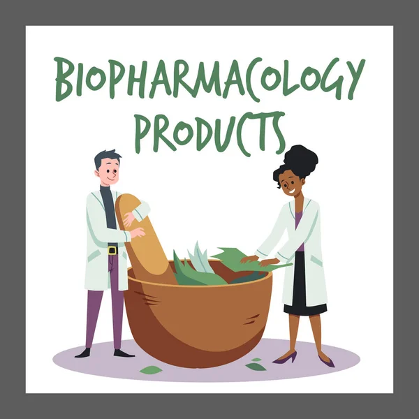 Biyofarmakoloji Veya Biyofarmasötik Ürünler Doğal Ilaçlar Afişi Veya Eczacıların Bitkisel — Stok Vektör