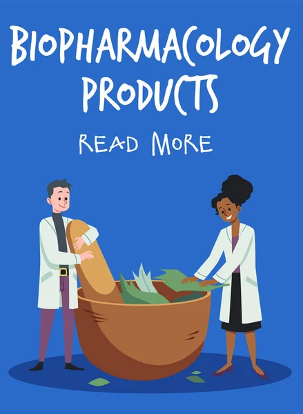 Verticale Blauwe Website Banner Met Mensen Biofarmacologie Producten Platte Stijl — Stockvector