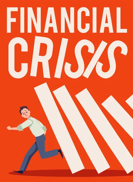 Rode Verticale Banner Poster Financiële Crisis Platte Stijl Vector Illustratie — Stockvector