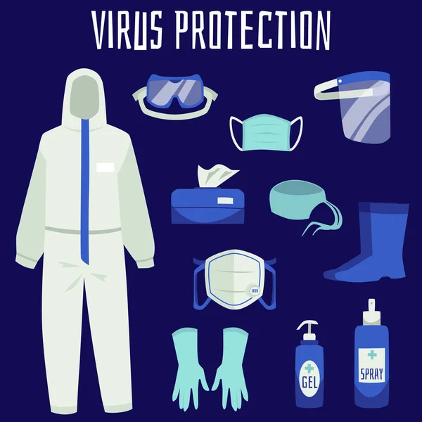 Persoonlijk Virus Beschermende Apparatuur Pbm Kit Platte Cartoon Vector Illustratie — Stockvector