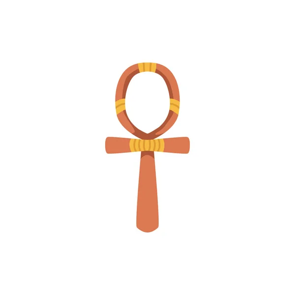 エジプトのクロスアンク宗教シンボル 白い背景に隔離されたフラットベクトルイラスト 黄金の古代エジプトの十字架 エジプト学における不死の鍵 — ストックベクタ
