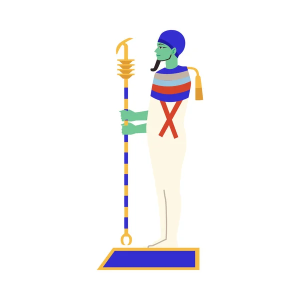 古埃及的Ptah众神与权杖站在一起 用白色背景孤立的扁平的矢量图解 Ptah埃及神 创造者神 工匠的守护神 — 图库矢量图片