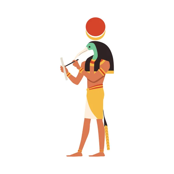 Єгипетський Бог Мудрості Знань Тота Головою Ібіса Плоскою Векторною Ілюстрацією — стоковий вектор