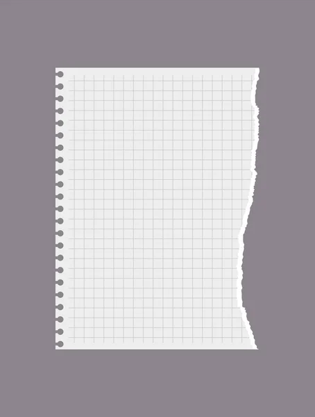 ノートブックの白い現実的な引き裂かれたチェックされたページ グレーの背景に隔離されたベクトルイラスト 破れた端を持つ空のシート テキストのための空白のページ — ストックベクタ