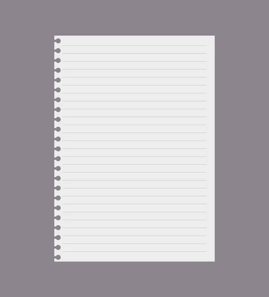 Papel Blanco Forrado Cuaderno Ilustración Vectorial Realista Aislada Sobre Fondo — Vector de stock
