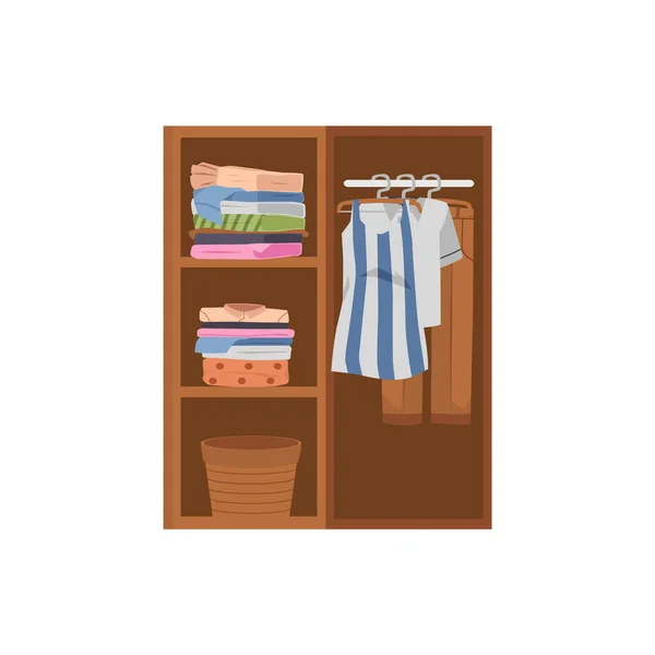 Kleding Netjes Opknoping Hangers Kast Garderobe Platte Vector Illustratie Liggen — Stockvector