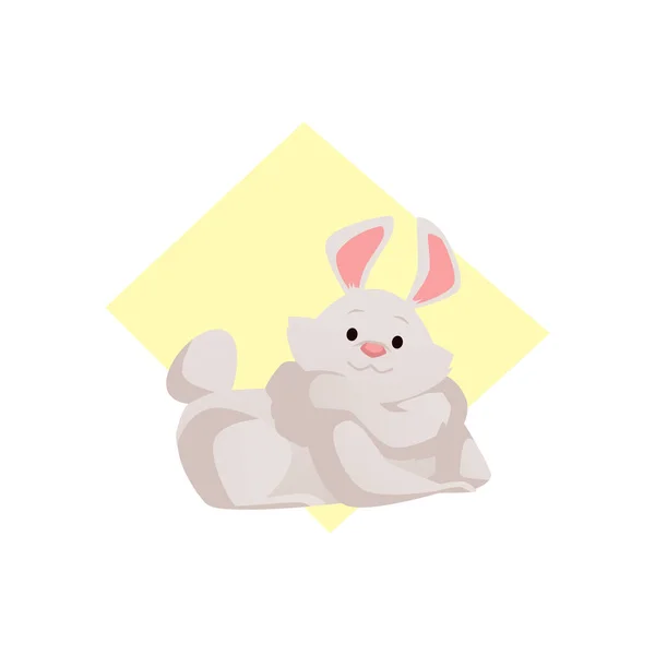 Cute Gray Rabbit Lies Pensive Bunny White Background Vector Flat — Stock Vector