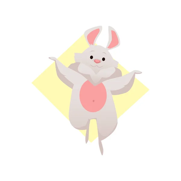 Funny Gray Rabbit Dancing Cute Happy Cheerful Bunny Vector Flat — Stock Vector